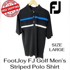 FootJoy FJ Golf Men’s Polo Shirt Size Large Black Striped FREE SHIPPING